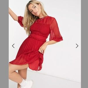 RED | ASOS DESIGN | Dobby Pleated Shirred Mini Dress